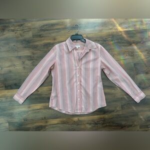 Banana Republic Red & White Striped Button Down Shirt Women’s L - Office Core